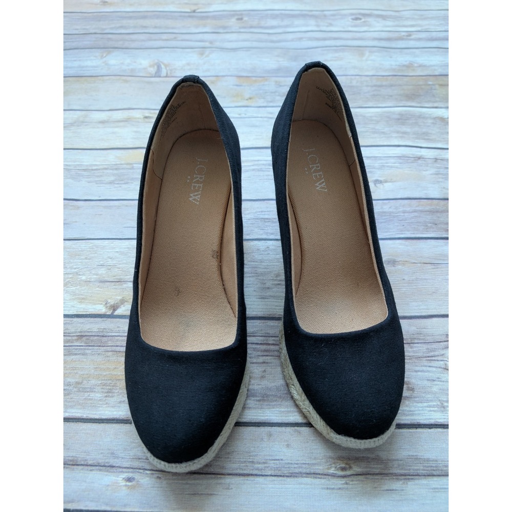 J. Crew Seville Espadrille Wedge Pump Women 7 Textile Black Jute Wrapped Heel